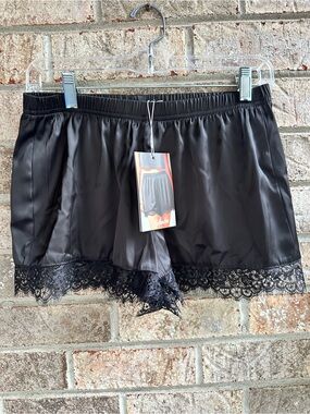 Black Satin Lace Trim Shorts